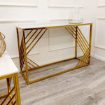 Load image into Gallery viewer, Plush-CNT-35 Gold Console Table with Polar White Sintered Top