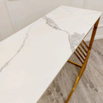 Load image into Gallery viewer, Plush-CNT-35 Gold Console Table with Polar White Sintered Top