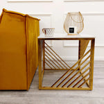 Load image into Gallery viewer, Plush-DT-35 Gold Lamp Table with Polar White Sintered Top