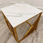 Load image into Gallery viewer, Plush-DT-35 Gold Lamp Table with Polar White Sintered Top