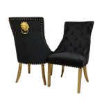 Load image into Gallery viewer, Plush-DC-01 Gold Dining Chair with Lion Knocker & Quilted Back