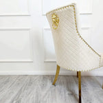 Load image into Gallery viewer, Plush-DC-01 Gold Dining Chair with Lion Knocker & Quilted Back