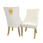 Load image into Gallery viewer, Plush-DC-01 Gold Dining Chair with Lion Knocker & Quilted Back