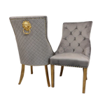Load image into Gallery viewer, Plush-DC-01 Gold Dining Chair with Lion Knocker & Quilted Back