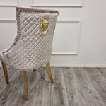 Load image into Gallery viewer, Plush-DC-01 Gold Dining Chair with Lion Knocker & Quilted Back