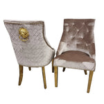 Load image into Gallery viewer, Plush-DC-01 Gold Dining Chair with Lion Knocker & Quilted Back