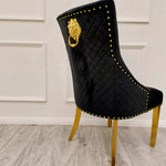 Load image into Gallery viewer, Plush-DC-01 Gold Dining Chair with Lion Knocker & Quilted Back