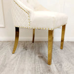 Load image into Gallery viewer, Plush-DC-01 Gold Dining Chair with Lion Knocker & Quilted Back