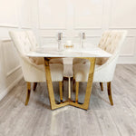 Load image into Gallery viewer, Plush-DC-01 Gold Dining Chair with Lion Knocker & Quilted Back