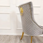 Load image into Gallery viewer, Plush-DC-01 Gold Dining Chair with Lion Knocker & Quilted Back