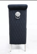 Load image into Gallery viewer, Plush-DC-25 Black Colour Chrome Leg Lion Knocker Dining Chair