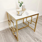 Load image into Gallery viewer, Plush-DT-37 Gold Lamp Table with Polar White Sintered Top