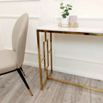 Load image into Gallery viewer, Plush-CNT-37 Gold Console Table with Polar White Sintered Top