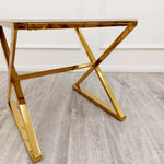 Load image into Gallery viewer, Plush-DT-36 Gold Lamp Table with Polar White Sintered Top