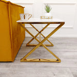 Load image into Gallery viewer, Plush-DT-36 Gold Lamp Table with Polar White Sintered Top