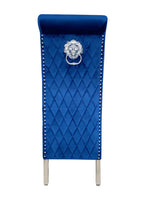 Load image into Gallery viewer, Plush-DC-25 Navy Colour Chrome Leg Lion Knocker Dining Chair