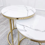 Load image into Gallery viewer, Cato Nest of 2 Tall Gold End Tables with Polar White Sintered Stone Tops