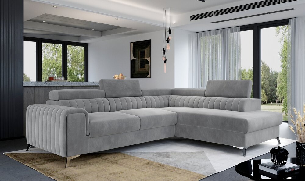 Laurence Corner Sofa Bed Plush Velvet Right Hand - Grey