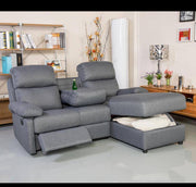 Miami Corner Fabric Recliner With Storage - Grey