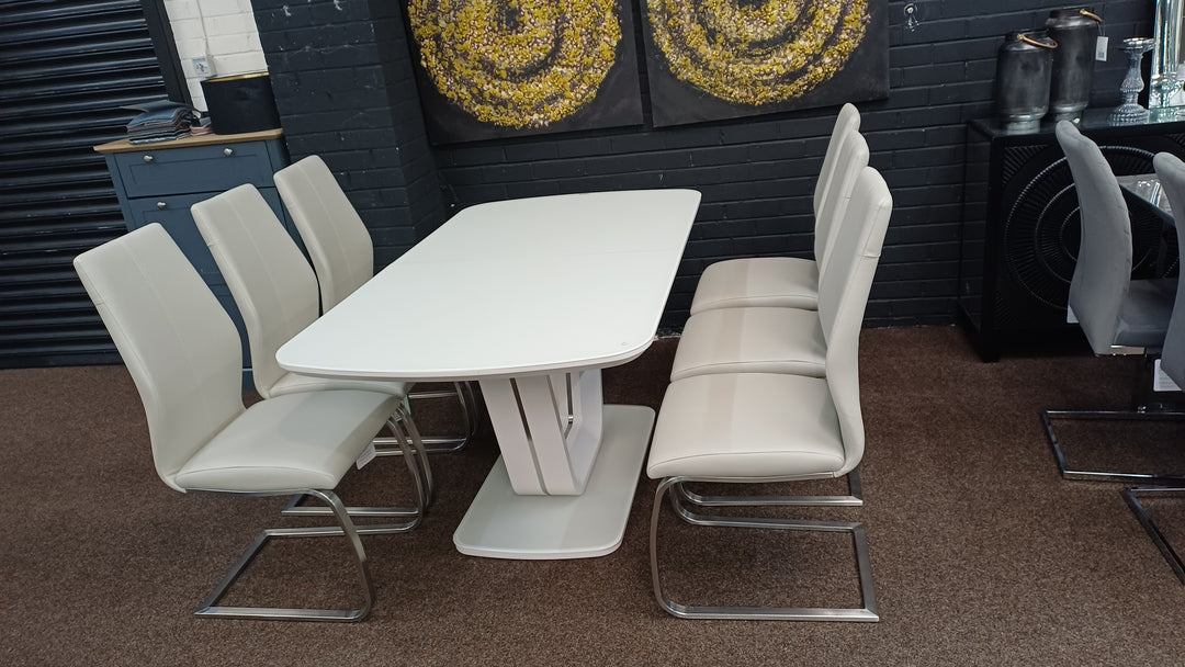 Lazaro white Dining Table with 6 Chairs