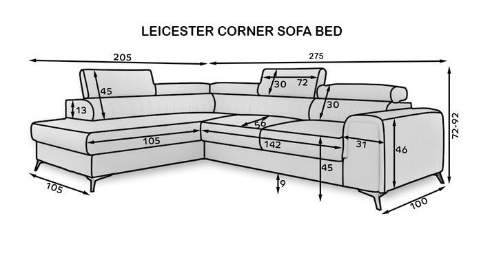 Laurence Corner Sofa Bed Plush Velvet Left Hand - Grey