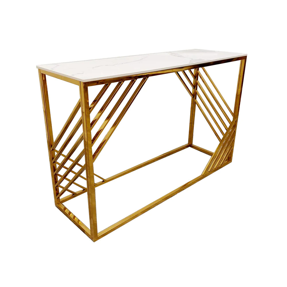 Plush-CNT-35 Gold Console Table with Polar White Sintered Top