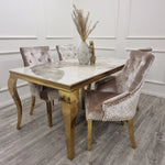 Load image into Gallery viewer, Plush-DC-01 Gold Dining Chair with Lion Knocker &amp; Quilted Back
