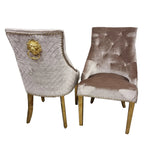 Load image into Gallery viewer, Plush-DC-01 Gold Dining Chair with Lion Knocker &amp; Quilted Back
