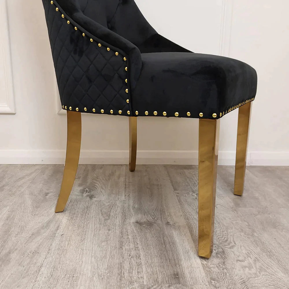 Plush-DC-01 Gold Dining Chair with Lion Knocker & Quilted Back