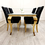 Load image into Gallery viewer, Plush-DC-01 Gold Dining Chair with Lion Knocker &amp; Quilted Back
