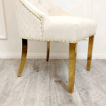 Load image into Gallery viewer, Plush-DC-01 Gold Dining Chair with Lion Knocker &amp; Quilted Back
