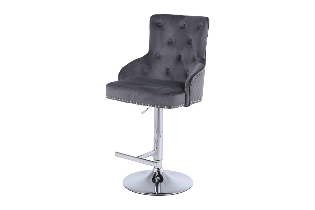 Plush-BS-24 Round Knocker Grey Fabric Bar Stool