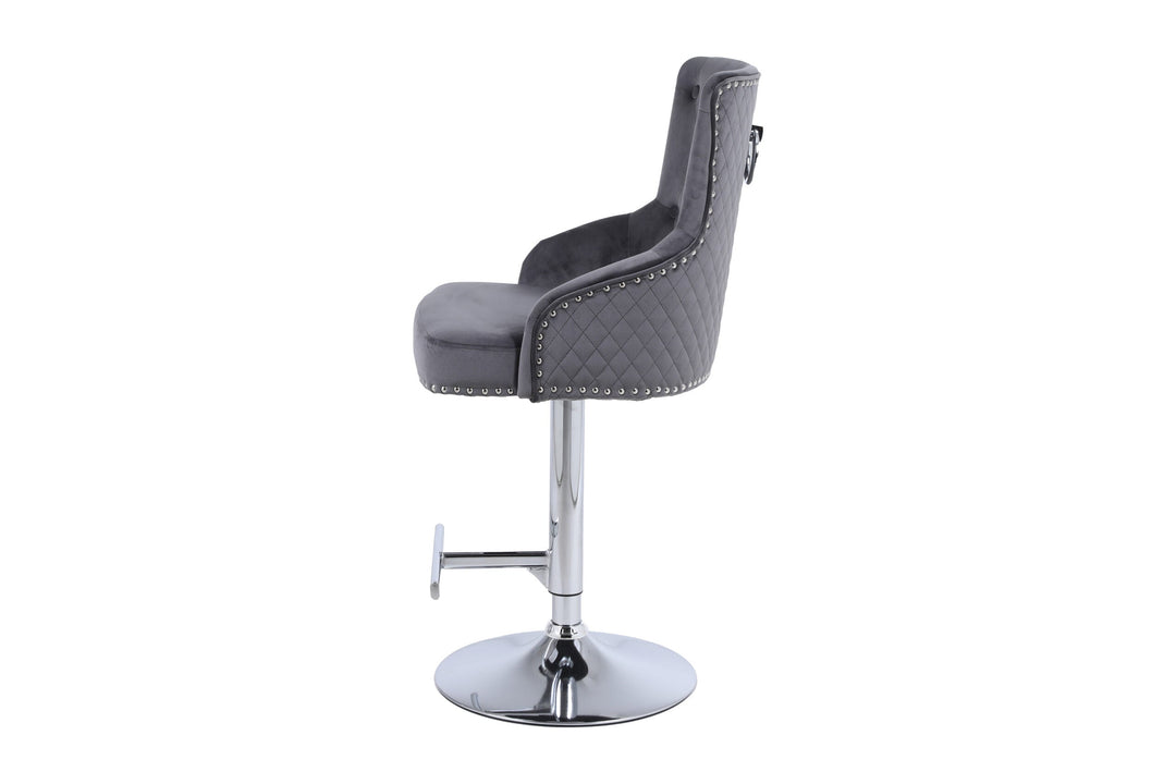 Plush-BS-24 Round Knocker Grey Fabric Bar Stool