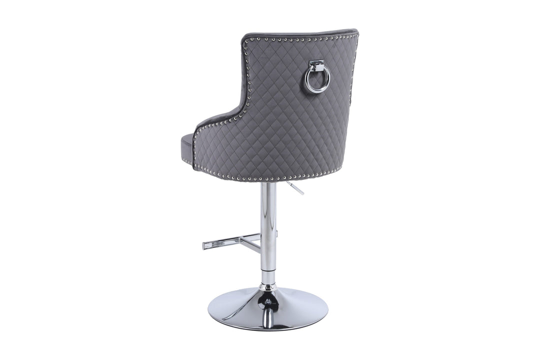 Plush-BS-24 Round Knocker Grey Fabric Bar Stool