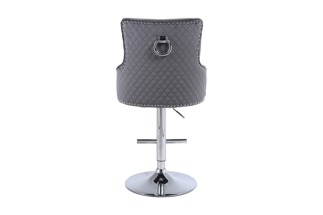 Plush-BS-24 Round Knocker Grey Fabric Bar Stool