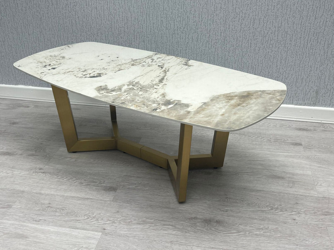 Plush-CT-18 Oval Ceramic Gold Coffee Table