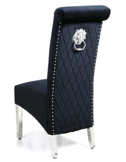 Plush-DC-25 Black Colour Chrome Leg Lion Knocker Dining Chair