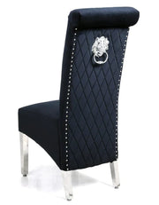 Plush-DC-25 Black Colour Chrome Leg Lion Knocker Dining Chair