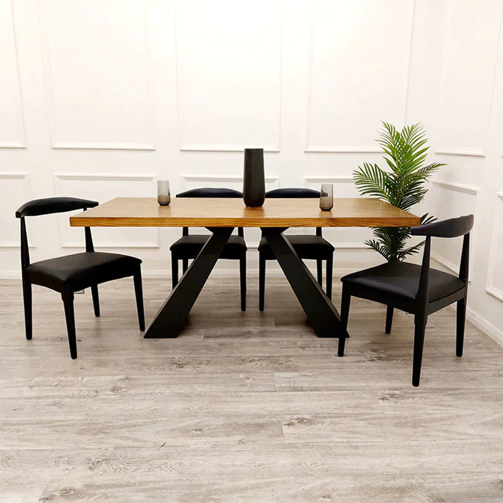 Plush-DT-20 1.8 Dining Table Solid wood top with Matt Black Metal Legs