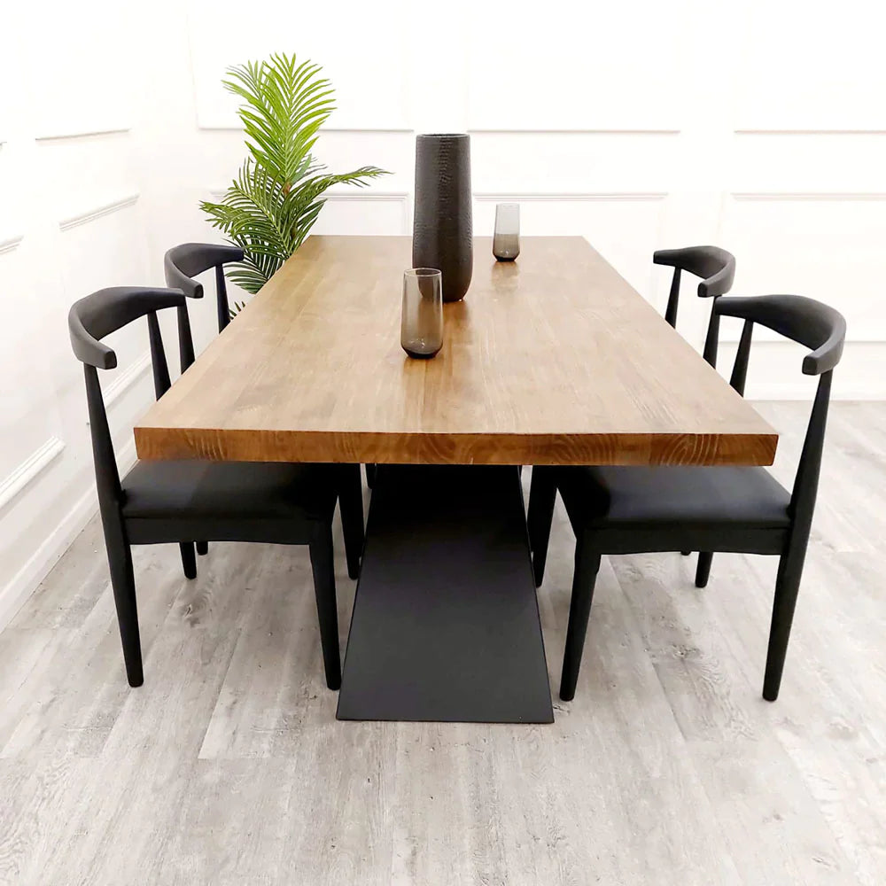 Plush-DT-20 1.8 Dining Table Solid wood top with Matt Black Metal Legs