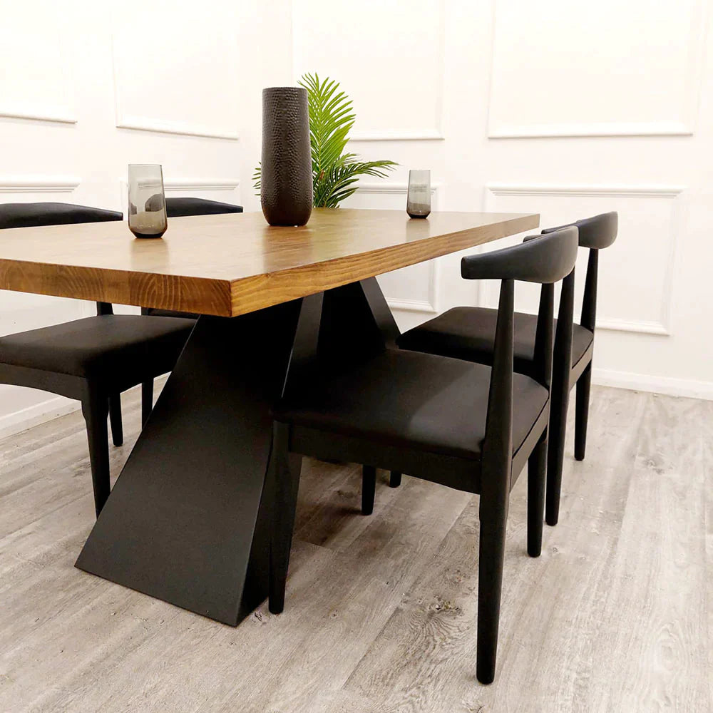 Plush-DT-20 1.8 Dining Table Solid wood top with Matt Black Metal Legs