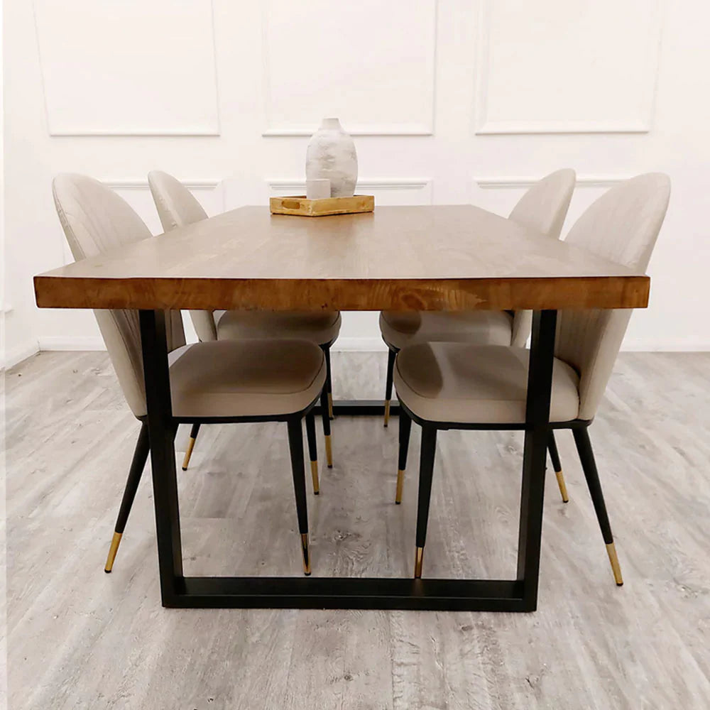 Plush-DT-19 1.8 Dining Table Solid Dark Pine wood with Matt Black Metal Legs