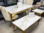 Load image into Gallery viewer, Plush-DT-13 120cm Cream &amp; Gold Frame Marble Table
