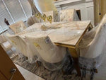 Load image into Gallery viewer, Plush-DT-13 120cm Cream &amp; Gold Frame Marble Table
