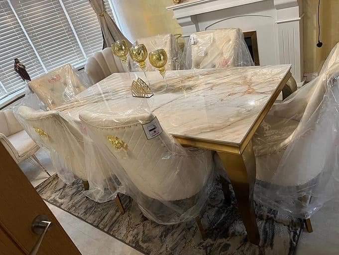 Plush-DT-13 120cm Cream & Gold Frame Marble Table