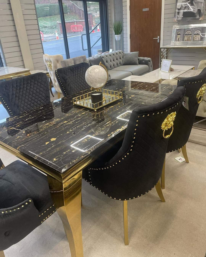 Plush-DT-13 160cm Black & Gold Frame Marble Table