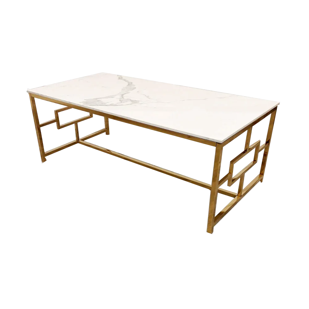 Plush-CT-37 Gold Coffee Table with Polar White Sintered Top