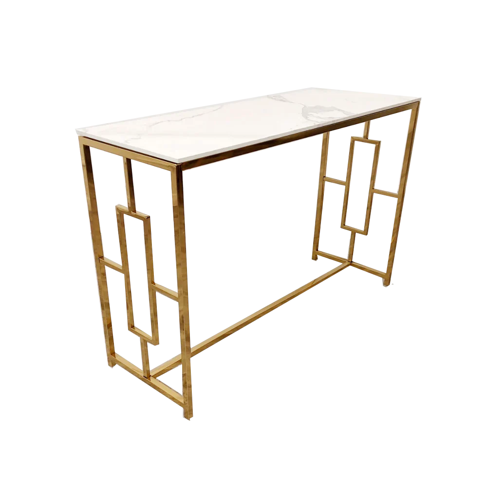 Plush-CNT-37 Gold Console Table with Polar White Sintered Top