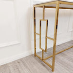 Load image into Gallery viewer, Plush-CNT-37 Gold Console Table with Polar White Sintered Top
