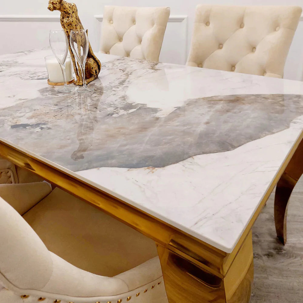 Plush-DT-02 Gold Dining Table Sintered Stone Top